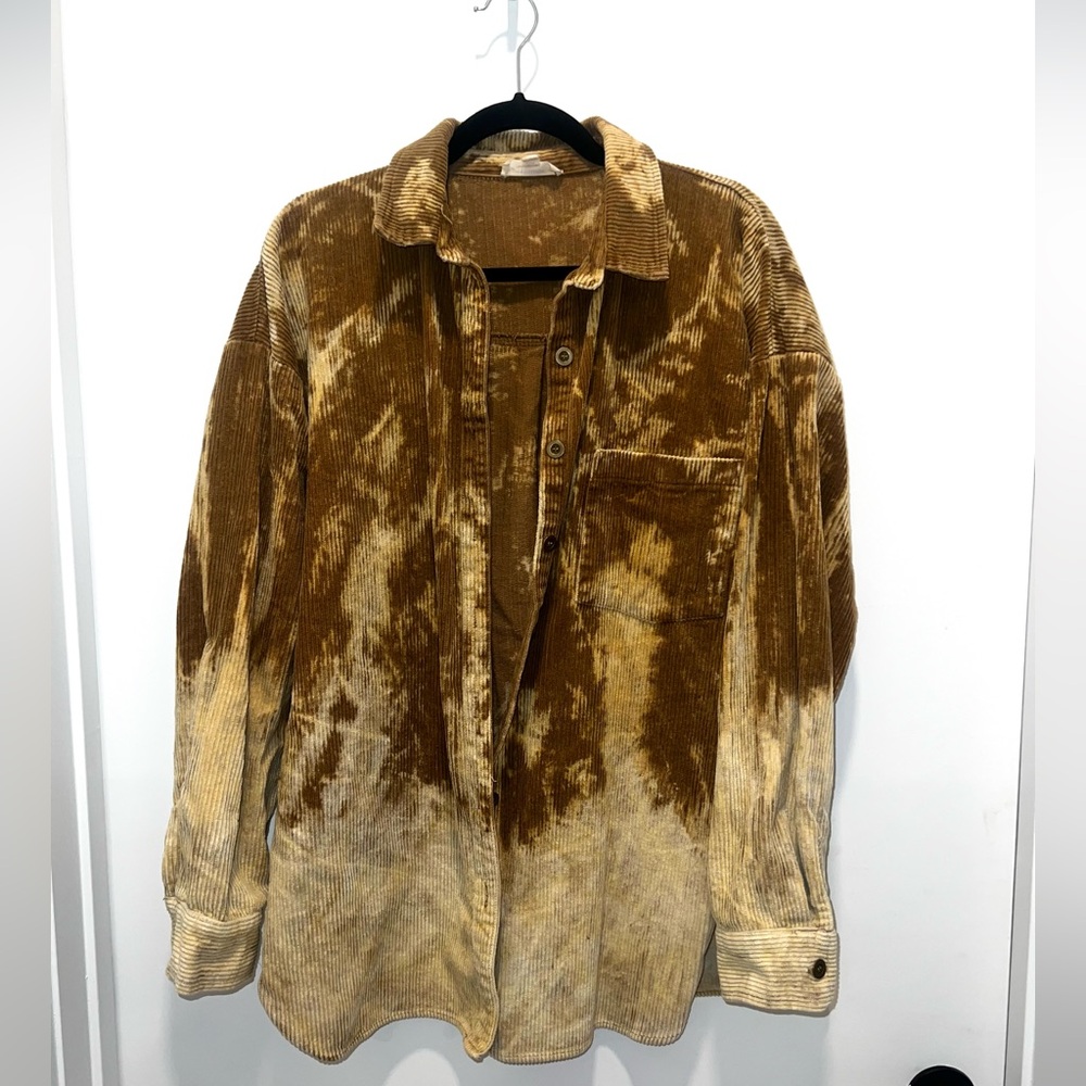 Bleach-Distressed Corduroy Shacket